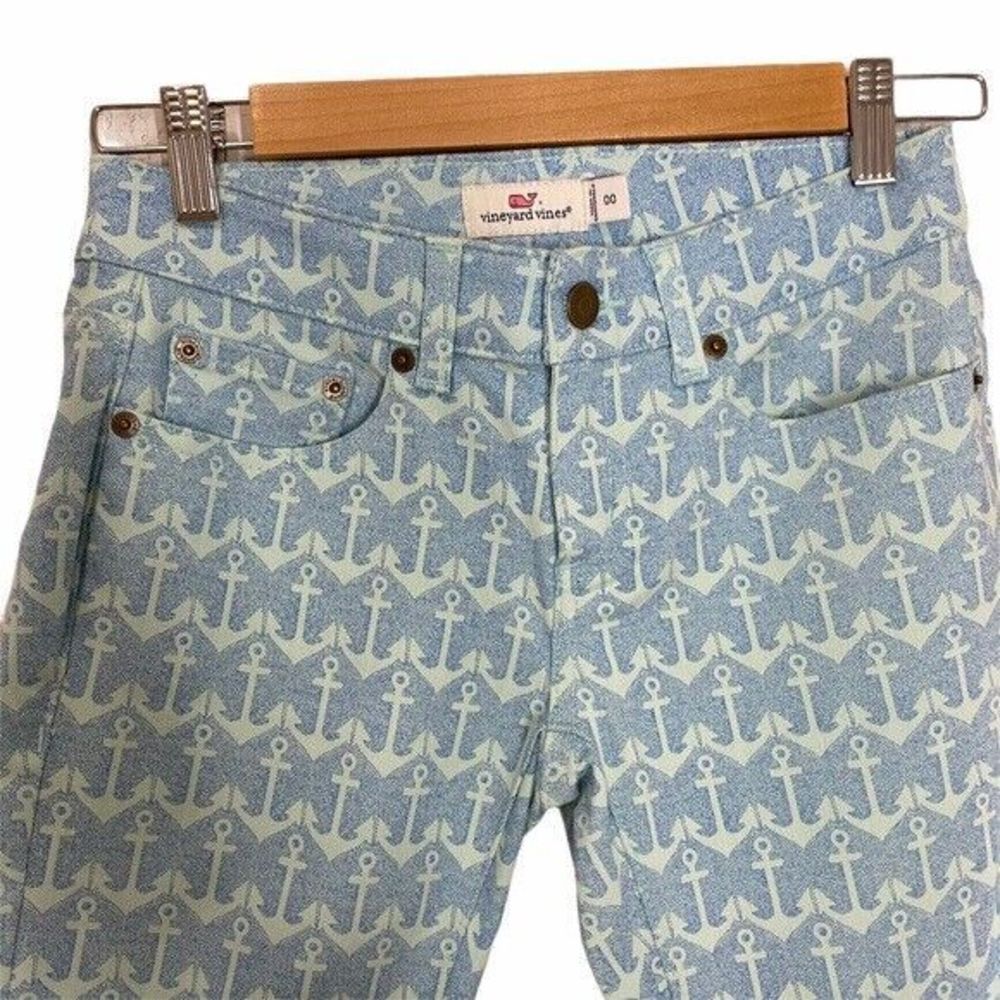 Vineyard Vines Blue Anchor Coastal Skinny Jean 00 sz 26 Nautical White Preppy